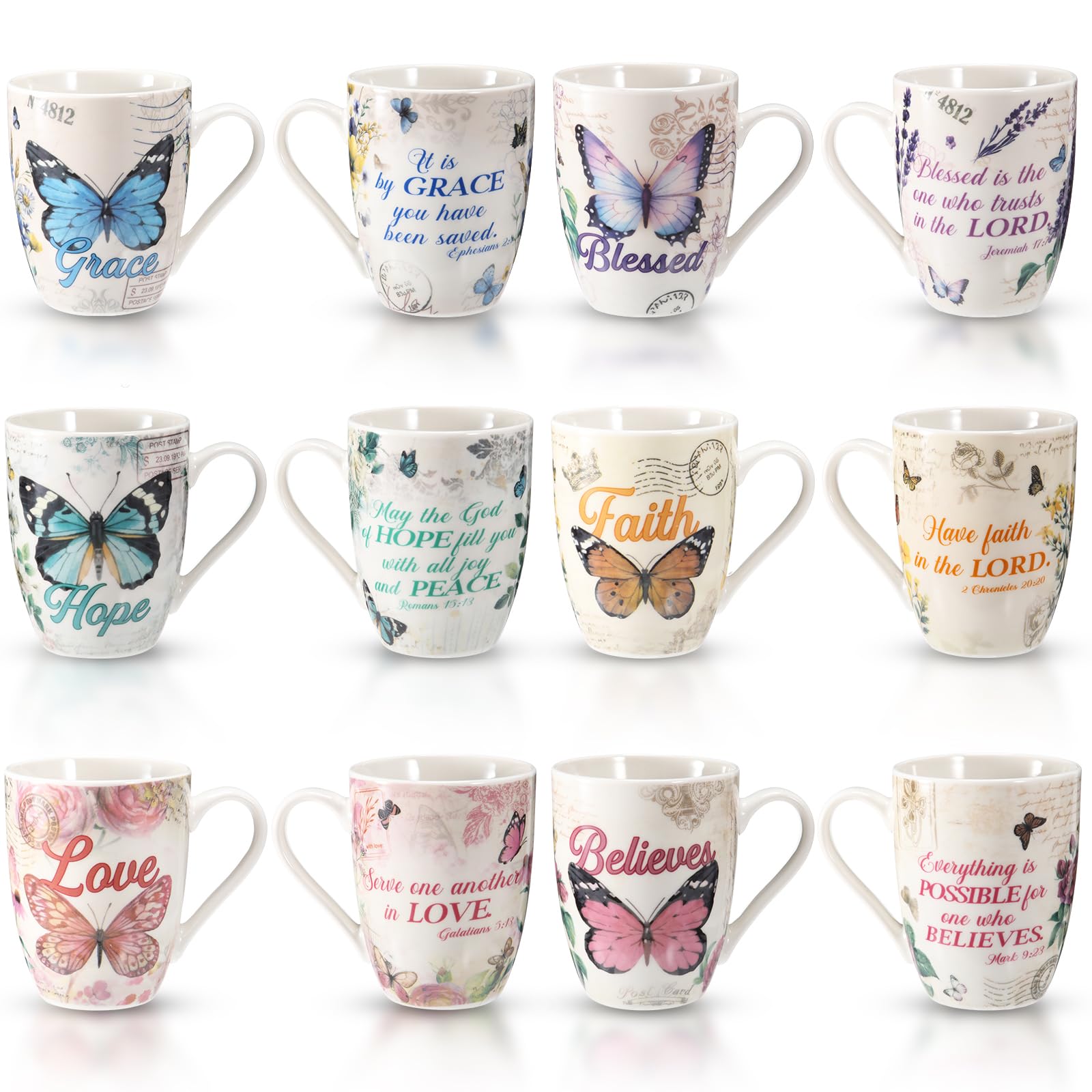 Photo 1 of Shellwei 6 Pack Christian Coffee Mugs -11 Oz Religious Ceramic Mugs with Handles, Bulk Reusable Butterfly Bible Quotes Tea Cups Set for Women Religious Inspirational Gifts Christmas Presents