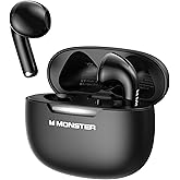 Monster N-Lite 208 Wireless Earbuds Bluetooth 5.4, IPX5 Waterproof, Built-in Mic, Touch Control, Bluetooth Headphones with 30H Playtime, Type-C Fast Charging, Clear Call for Running, Black