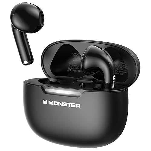 Monster N-Lite 208 Wireless Earbuds Bluetooth 5.4 Built-in Mic, Wireless Earbuds Touch Control, Bluetooth Headphones with 30H Playtime, Type-C Fast Charging, Clear Call for Running, Workout