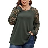 SCOMCHIC Plus Size Tops for Women Elegant Lace Long Sleeve Blouses Crew Neck Fall Dressy Shirts Loose Casual Tunics Tops
