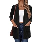 Zeagoo Women's Casual Lightweight Cardigan 3/4 Sleeve Open Front Loose Thin Cardigans with Pockets