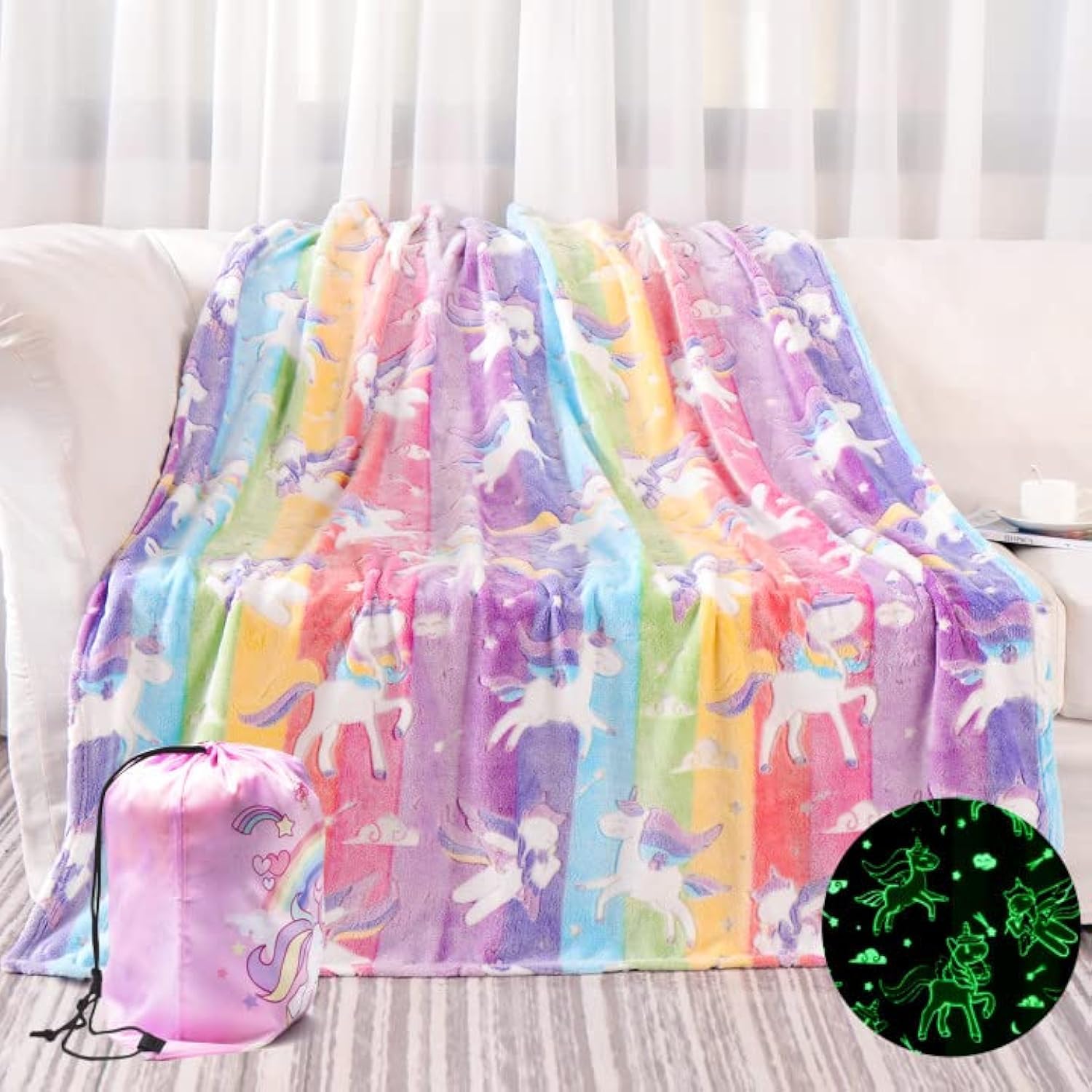 Glow in The Dark Blanket Unicorns Gifts for Girls, Soft Blanket 3 4 5 6 7 8 9 10 Year Old Girl Gifts, Toddler Girls Toys Age 6-8, Gifts for Girl for Birthday Gifts Presents, 50"x60"