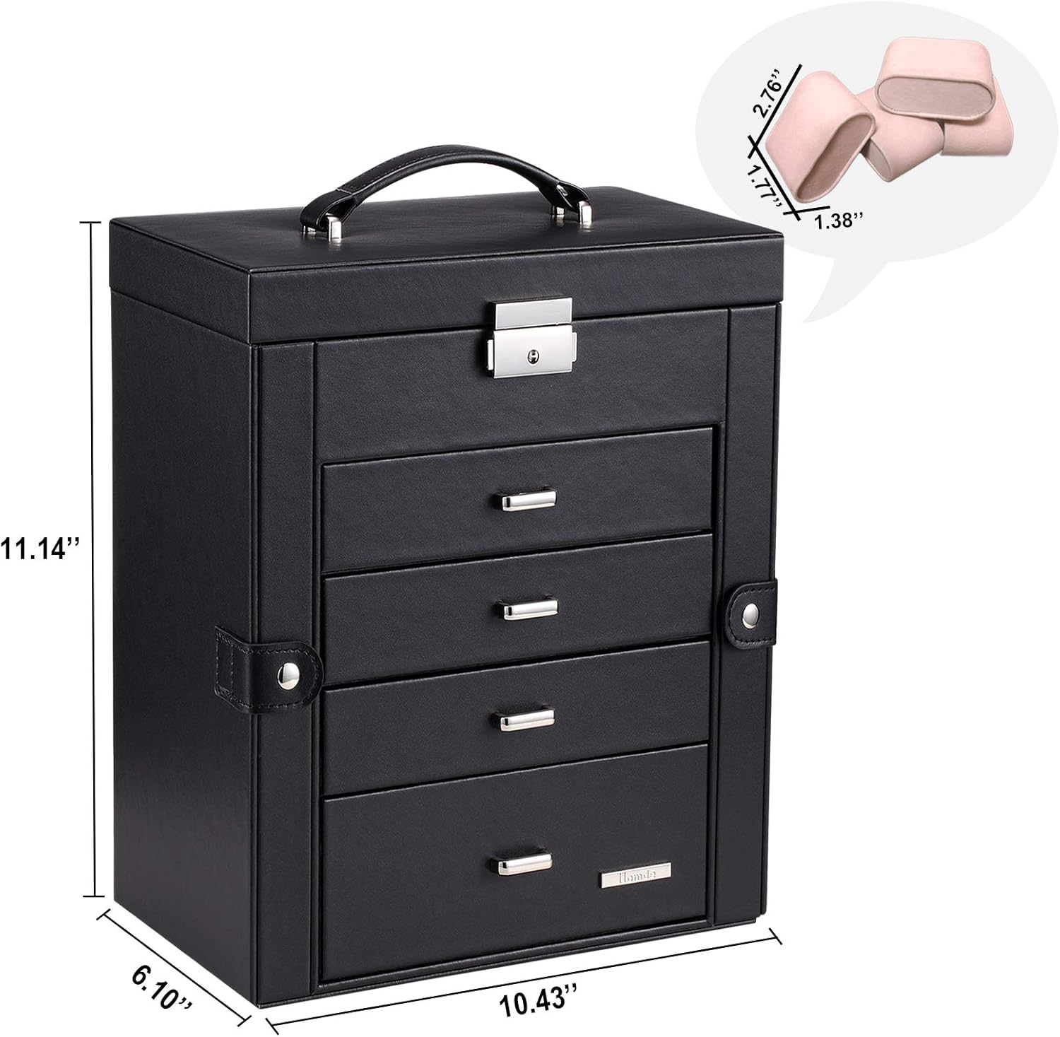 Homde Synthetic Leather Huge Jewelry Box Mirrored Watch Organizer Necklace Ring Earring Storage Lockable Gift Case (Black): Home Improvement