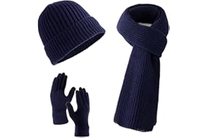 Villand 3 Pcs Hats Scarf with Touchscreen Gloves for Men and Women, Unisex Cold Weather Set with Fleece Lined & Gift Bag