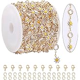 KYUNHOO 16.4FT/5M Gold Plated Chains for Jewelry Making Daisy Flowers Link Clear Bead Jewelry Chain Roll with Lobster Clasps Jump Rings for Crafting Findings