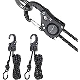 Ayaport Rope Tie Down Ratchet with Carabiner Clip 1/4" x 12' Rope Cord Tightener Heavy Duty Construction Kayak tie Downs for Tent, Tarp, Camping