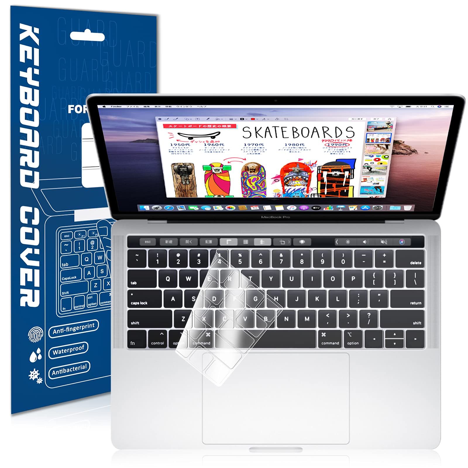[US Keyboard Version - 2021 Spring Improved Model] MacBook Pro 13/15 inch Keyboard Cover (2016/2017/2018) Touch Bar English Support A2159 / A1706 / A1707 / A1989 / A1990 Waterproof / Dustproof Ultra