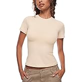 INLYRIC Women's Summer Short Sleeve Tops - Cotton Trendy Cute Basic Casual Crew Neck Single Layer T Shirts Tees Tops