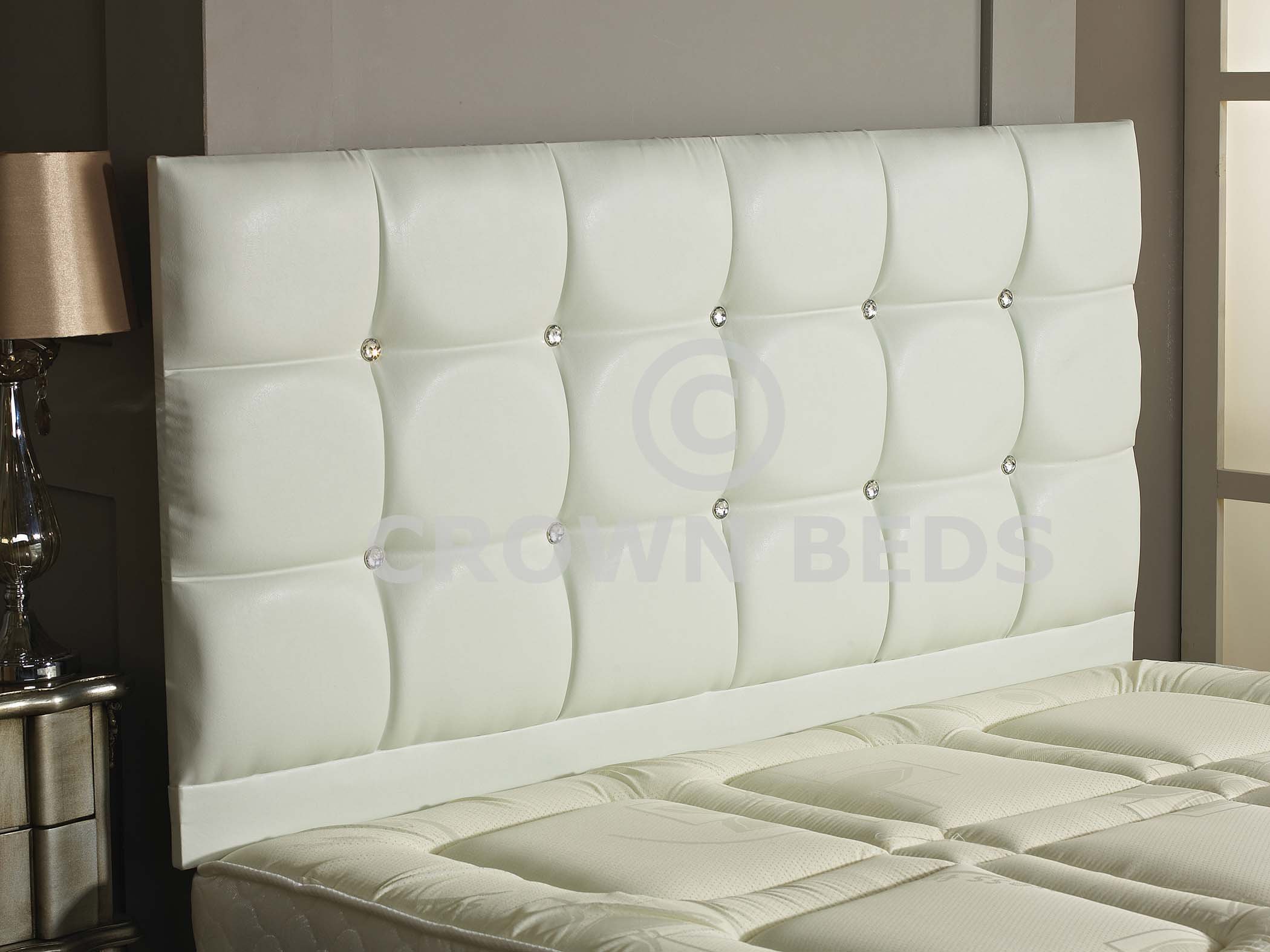 CROWNBEDSUK REGAL FAUX LEATHER HEADBOARD IN 2ft6,3ft,4ft,4ft6,5ft,6ft, 26'' HIGH WHITE, 5FT (KINGSIZE)