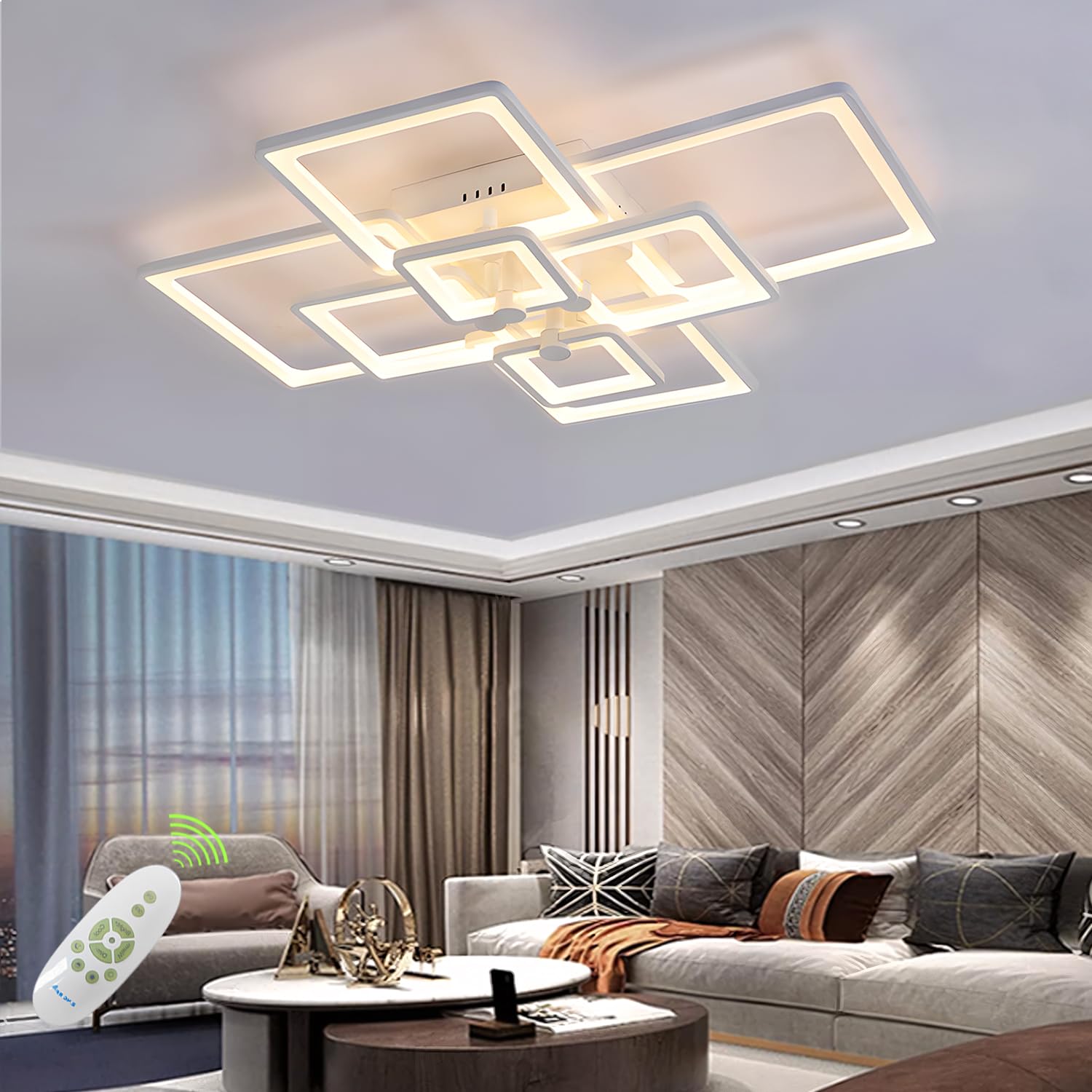 Photo 1 of ***used missing parts**** 6 pcs Modern LED Ceiling Light,41.7in White Modern LED Ceiling Light Dimmable for Living Room,6 Square Frame Acrylic with Remote Ceiling Lamps for Kitchen Bedroom Dining Room