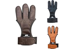 Hunt & Seek Cow Leather Thick Three Finger Archery Shooting Glove for Recurve & Compound Bow – Finger Tab Accessory