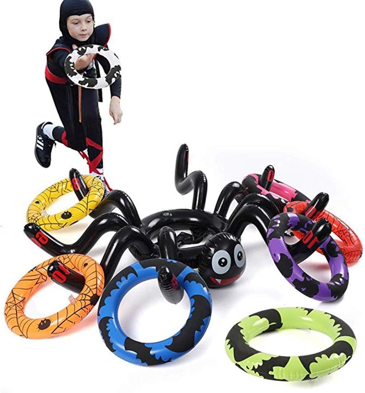 Halloween Ring Toss Games for Kids Party,Inflatable Throwing Rings Halloween Party Toss Games,Inflatable Spider Hat with 8 Rings Toss Toys for Kid,Adults Family Indoor Outdoor Garden Parties Fun Game - Image 5