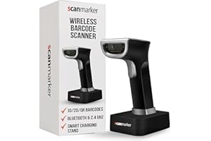 Scanmarker 1D/2D Wireless Barcode Scanner – Boost Speed & Accuracy with Bluetooth & 2.4G Modes – Handheld QR Code Scanner with Charging Stand for Easy scanning on Laptop, iOS & Android