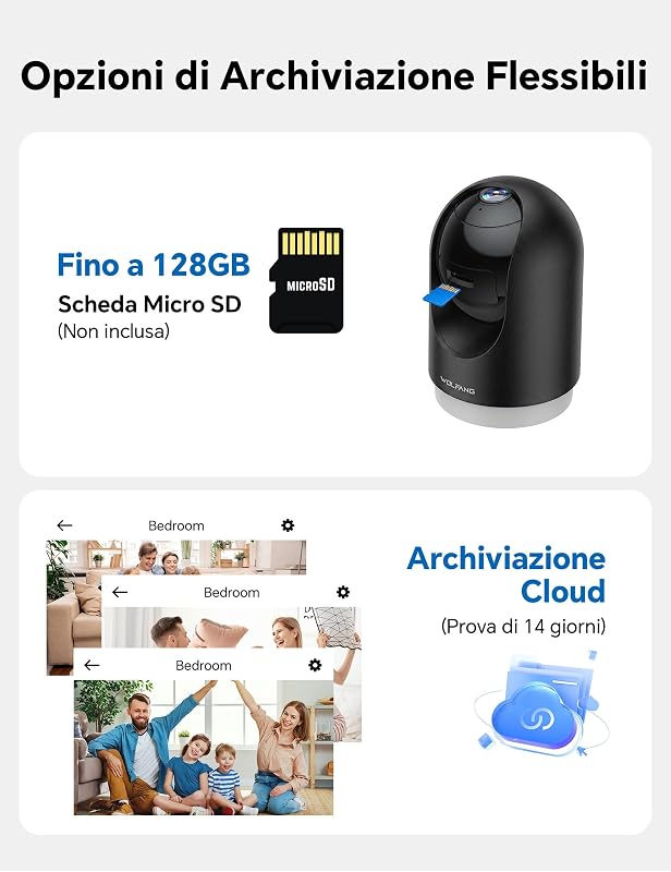 Telecamera Wi-Fi Interno 2K, Telecamera per Cani con Rilevamento Movimento e Visione Notturna, Baby Monitor con Audio Bidirezionale, Compatibile con Alexa/Google, Senza Canone Mensile