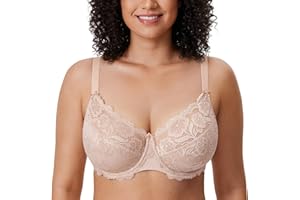 DELIMIRA Women's Plus Size Bras Full Coverage Lace Underwire Unlined Bra