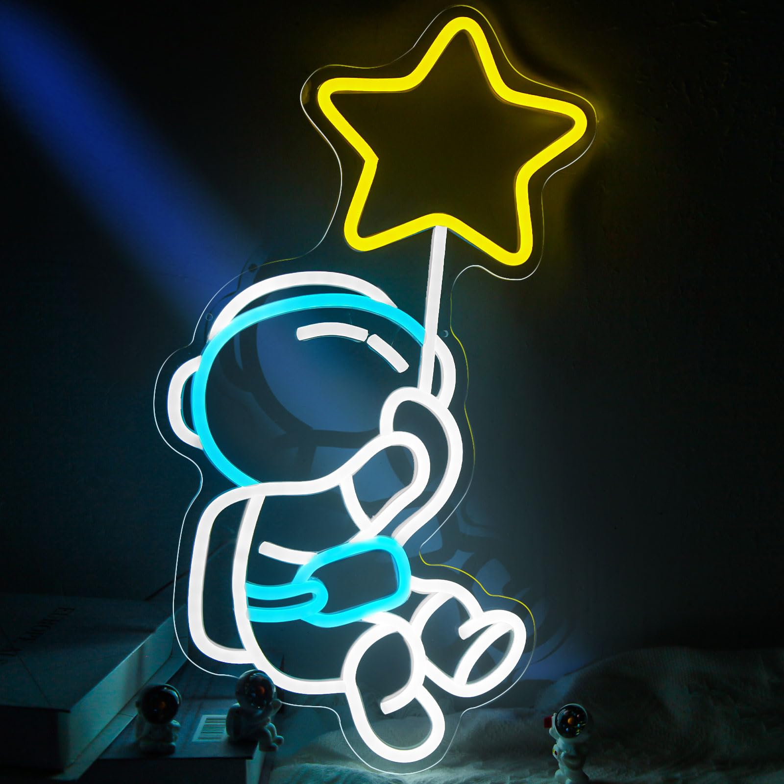 Photo 1 of Astronaut Star Neon Sign Spaceman LED Neon Light for Wall Decor Dimmable Cool Astronaut Light Holding Stars Signs Lights Space Room Decor for Boys Gift, Kids, Game Room, Man Cave