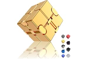 oiikain Metal Infinity Cube Fidget Toy - Aluminum Alloy Anti-Stress and Anxiety Finger Flip Cube for Adults, Men, and Women, Ideal Desk Toy for Work or Home - Infinity Cube Desk Toy (Gold)