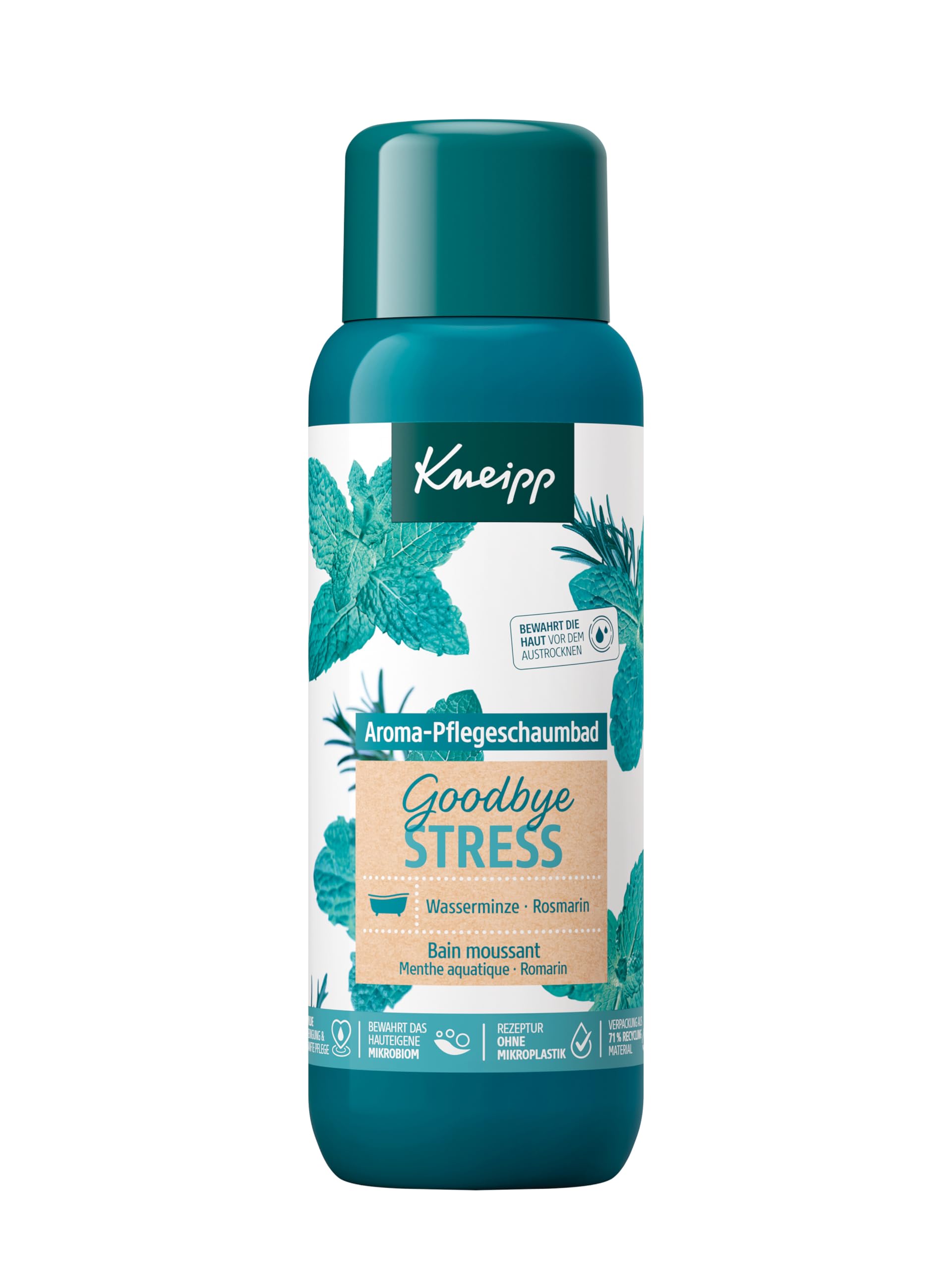 Kneipp Aroma-Pflegeschaumbad Goodbye Stress - Badezusatz mit ätherischen Ölen aus Rosmarin & Wasserminze für weniger Stress & positive Energie - erfrischender Duft - 400ml