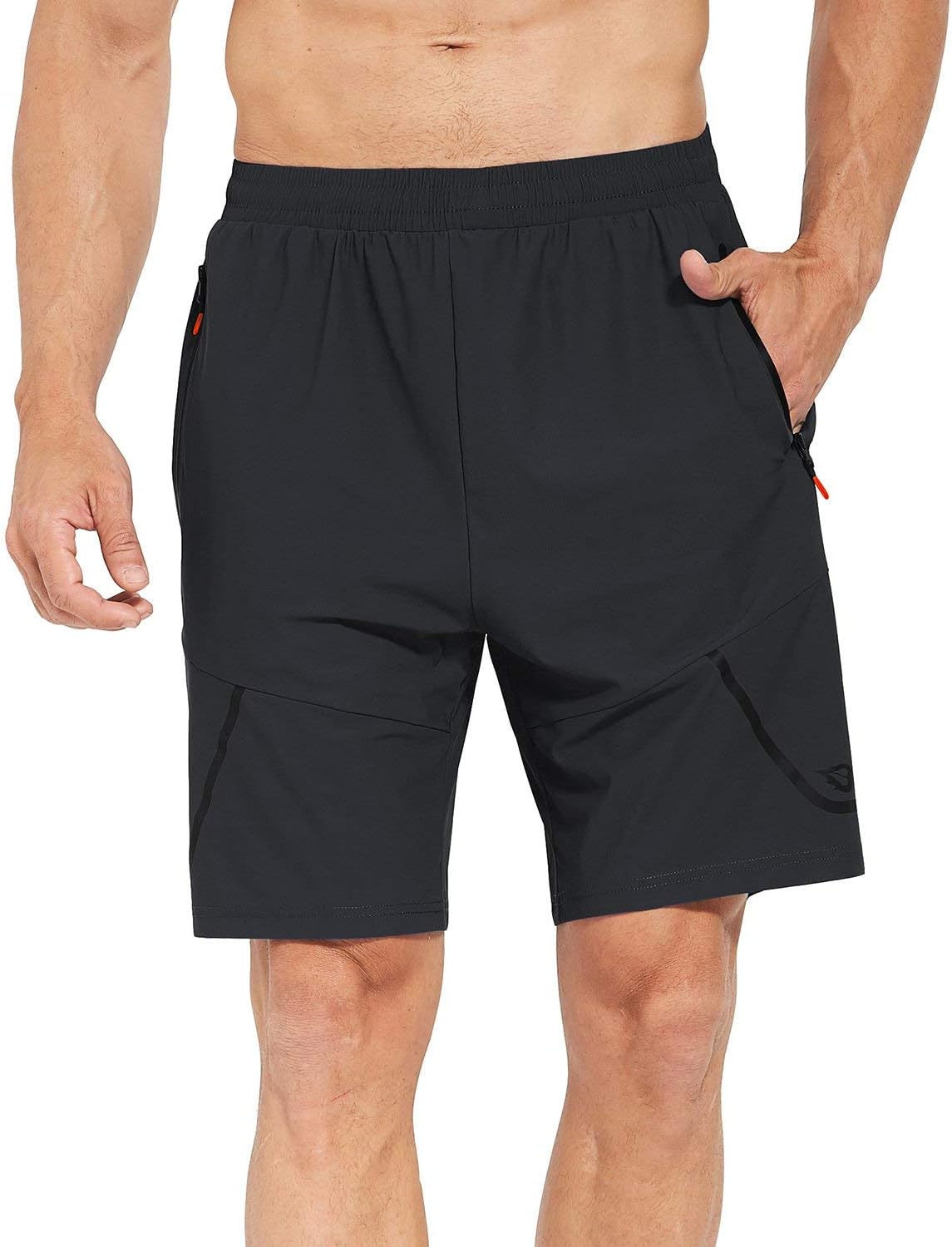 Men's Running Athletic Shorts Quick Dry Gym Workout Lightweight Shorts Zip Pockets
