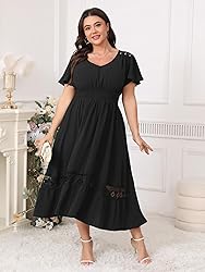 HICISI Plus Size Summer Dress V Neck Smocked High