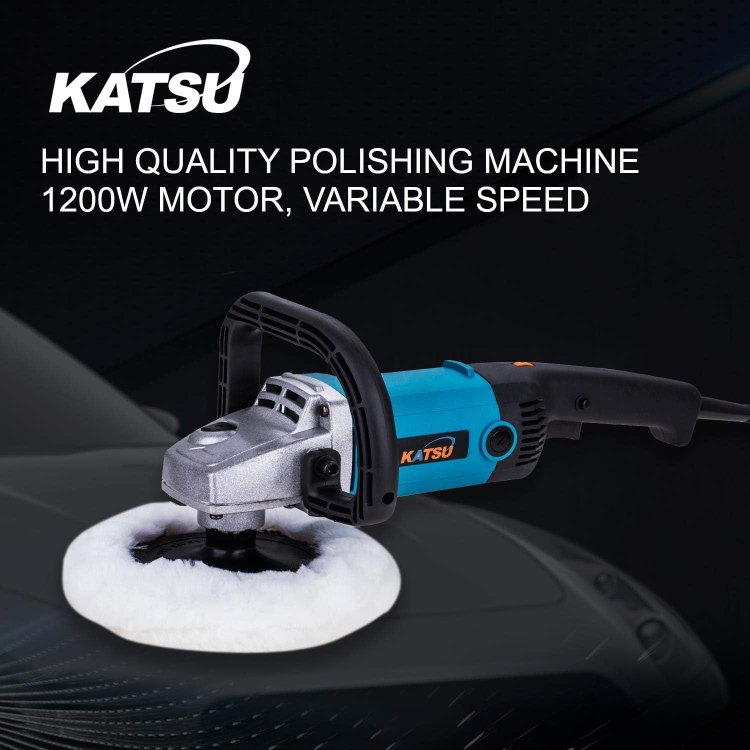 KATSU Car Polisher 1200W 150mm 180mm with 20PCs Polishing Sponge Set and Tool Bag - Image 3