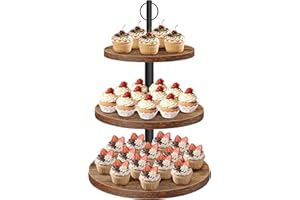 OugeWood Cupcake Stand, 3 Tier Cupcake Stand Rustic Dessert Table Display Set Wood Cupcake Tower Cake Stand Tiered Tray Stand