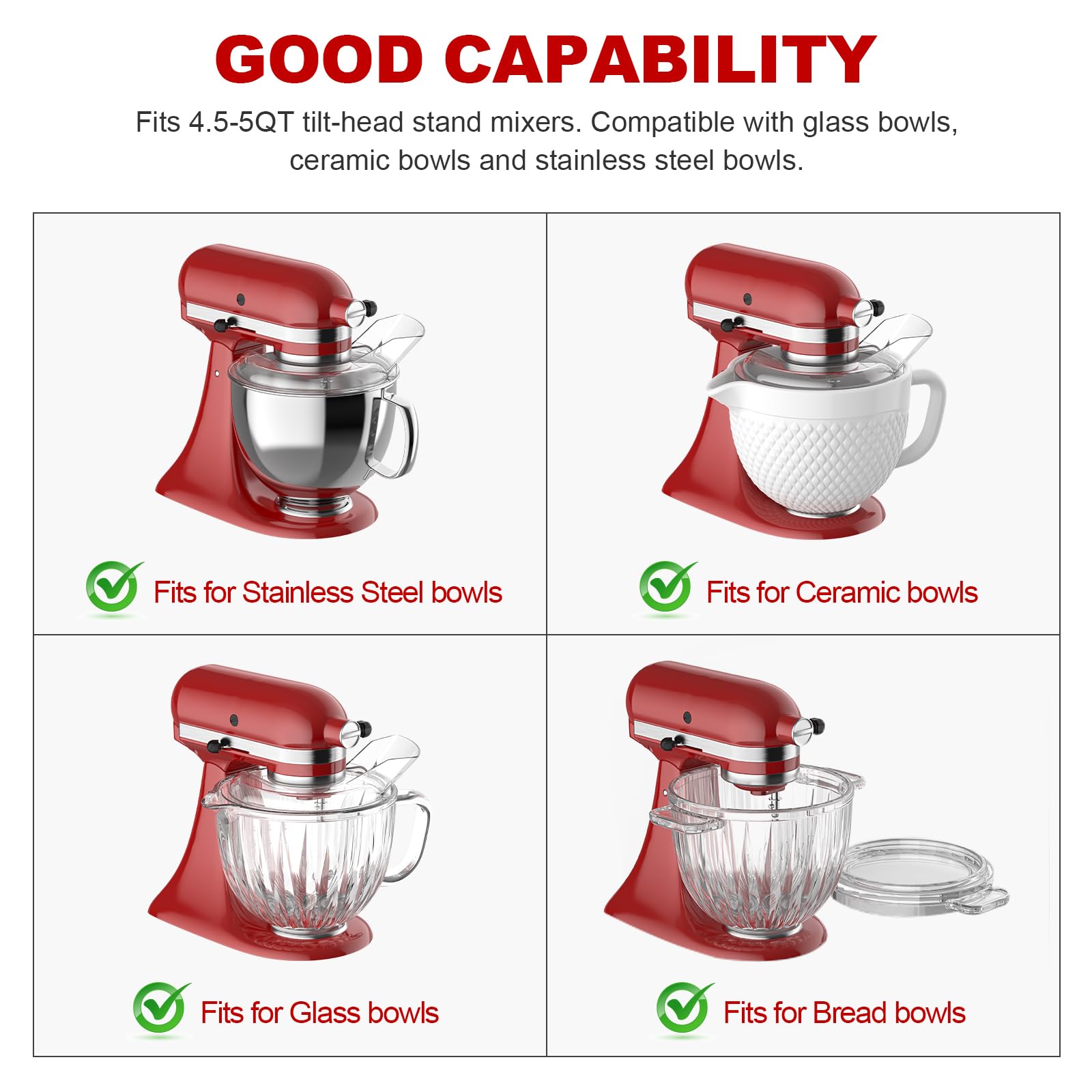 Pouring Shield for KitchenAid 4.5-5QT Mixer Bowl(Stainless Steel, Glass, Ceramic) - Secure Fit Splash Guard for KitchenAid Tilt-Head Stand Mixers and Dishwasher Safe