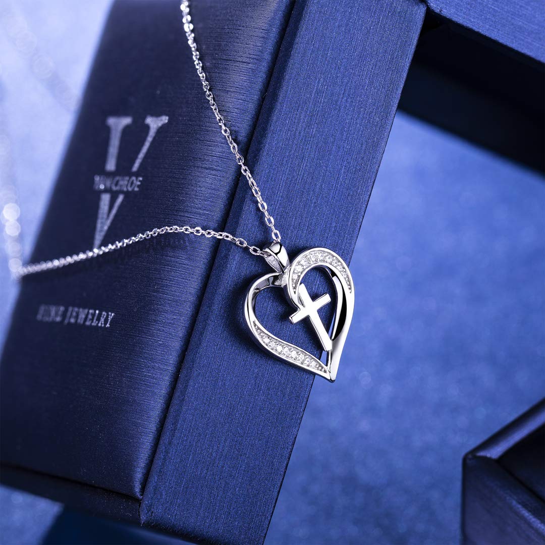 MISSLAN Cross Necklace for Women 925 Sterling Silver Cross Necklace Heart Necklaces for Women Chain Pendant Womens Necklaces