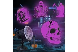 Yokgrass Halloween Projector Lights Outdoor, 3D-Dynamic Outdoor Holiday Light Projector with 4 Different Rotating Patterns, Ghost, Skull, Waterproof for Birthday Party Yard Decorations