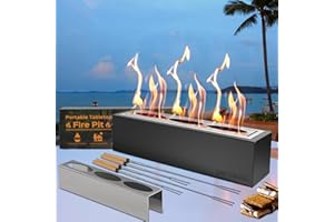 CAMPLIVINGFIRE Tabletop Fire Pit with 4 Extendable Smores Sticks, Indoor Outdoor Fire Pit Table Top, Rectangle Tabletop Fireplace, Rubbing Alcohol Smores Fire Pit, Patio Decor Festive Gift - Black