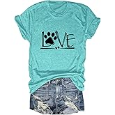 Dog Mom Shirts for Women Letter Love Printed T Shirts Front Heart-Shaped T-Shirt Trendy Crewneck Summer Tops Clothes