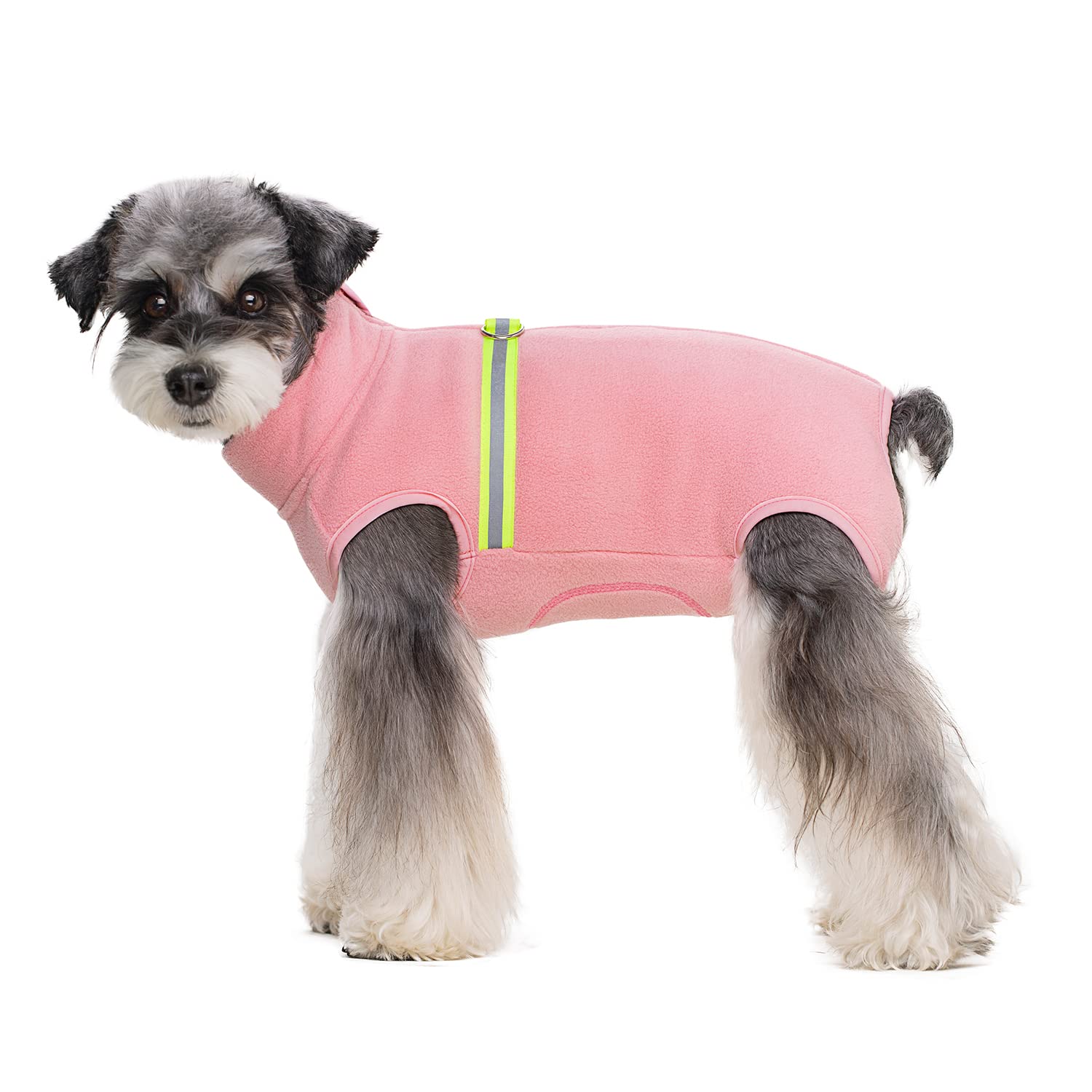 BT Bear Cosy Polar Fleece Coat for Dogs, Full body Jacket, Dogs Onesie With D Ring, Zipper with Reflective Jumpsuit, Winter Clothes for Pet Dog Outdoor or Indoor Small Dogs (Pink, S)