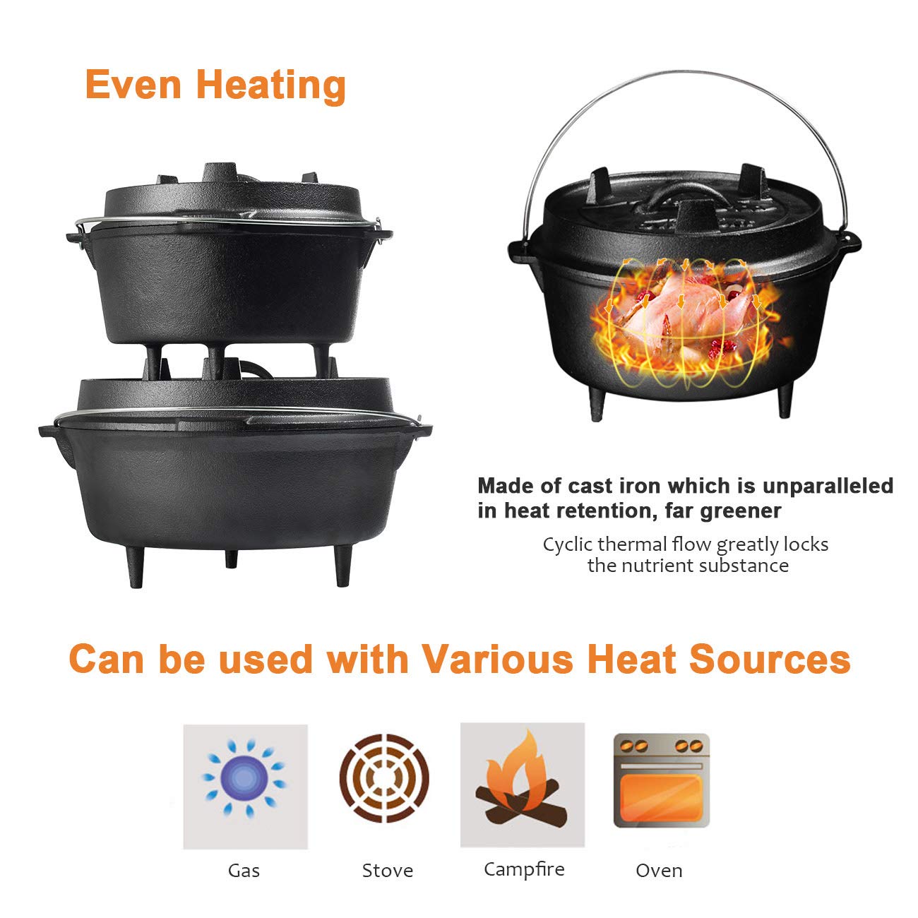 Dutch Ovens Home & Kitchen Lid Griddle】【with Lid Lifter】【Pre Seasoned