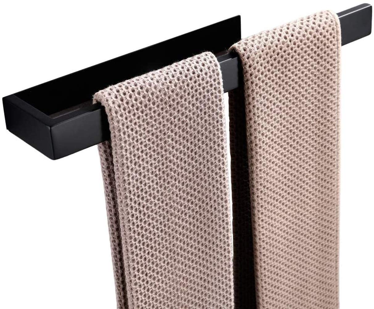 Melairy SUS 304 35CM Stainless Steel Bathroom Towel Ring Bar Self Adhesive Black Finish Towel Holder Rail,Easy Installation and No Screw