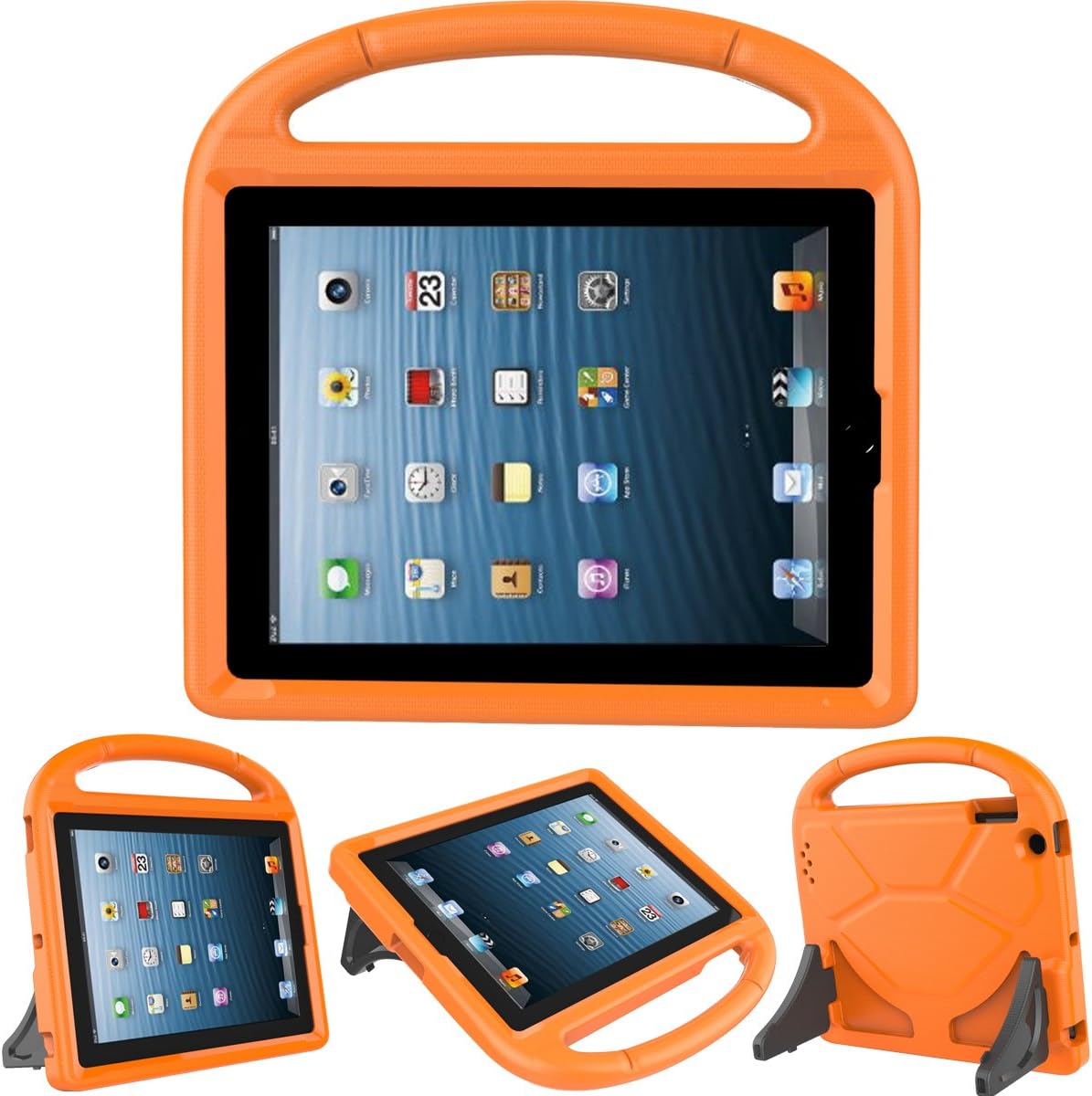 Kids Case for iPad 2 3 4 - TIRIN Shock Proof Convertible Handle Light Weight Durable Super Protective Stand Cover for iPad 4, iPad 3 & iPad 2 2nd 3rd 4th Generation Tablet,Orange