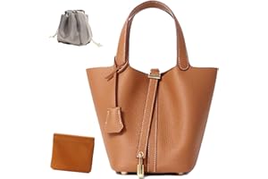 GENERIC Genuine Leather Lock Design Bucket Bag Vegetable Basket, Fashionable and Versatile Satchel Handbag