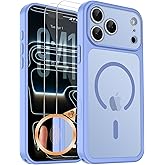 Zicpuny Magnetic for iPhone 17 Pro Max Case with Camera Control Button, Includes 2 Tempered Glass Screen Protectors, MagSafe Compatible Translucent Matte Phone Case for iPhone 17 Pro Max, Light Purple