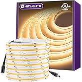 HitLights COB LED Strip Lights Warm White 3000K, 16.4ft Premium High Density 24V Tape Light, 2560 LEDs, 350+ LM/FT, CRI 90+, IP30, Lighting for Kitchen, Cabinets, UL Listed (Power Source Not Included)