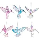 6 Pieces Hummingbird Ornaments Acrylic Hummingbird Figurines Large Crystal Pendants Shiny Iridescent Purple, Blue and Clear Bird Decoration