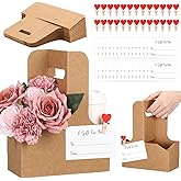 Janlaugh 90 Pcs Kraft Paper Drink Carrier Set, Drink Carrier 2 Cup with Handle, Heart-Shaped Clips and Mini Gift Cards, Foldable Beverage Tray for Valentine's Mother's Day Weddings Parties(Brown)