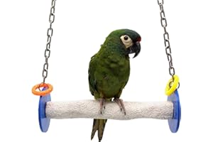 Sweet Feet and Beak Roll Bird Swing - Pumice Perch Bird Toys Trims Nails and Beaks, Safe and Non-Toxic Bird Cage Accessories for Small and Large Birds, Swinging Toys Birds Will Love, Large 10.5 Inches