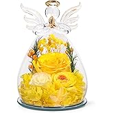 Gifts for Women Preserved Rose Forever Flower in Glass Angel Figurines Fresh Flowers for Delivery Prime Mothers Day Birthday Gifts for Mom Real Yellow Roses for Grandma Sister Wife Her from Daughter