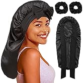 Long Bonnet with Tie Band, Satin Hair Silk Bonnet for Sleeping Women, Sleep Bonnets for Women, Double Layer Silky Sleep Cap for Curly Hair Braids