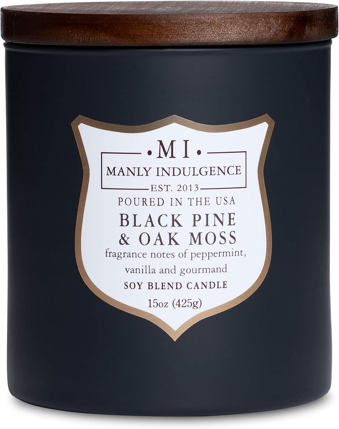 Candles & Holders - Manly Indulgence Black Pine & Oak Moss Scented Jar Candle for Men, Wood Wicked Candle, 15 oz - Peppermint, Vanilla & Gourmand - Up to 60 Hours Burn, Soy Blend Wax, USA Poured