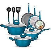 NutriChef Professional 12-Piece Nonstick Cookware - PFOA/PFOS-Free, Heat Resistant Lacquer, Elegant Design, Multi-Sized Pots and Pans, Teal/Gray/Green