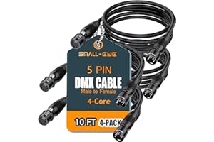 SMALL-EYE 5 Pin DMX Cable 10ft 4 Pack – 4-Core Male to Female Stage Lighting DMX512 Cable (10')