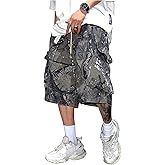 SHENHE Men's Camo Print Y2k Baggy Cargo Shorts Hip Hop Drawstring Bermuda Shorts Streetwear