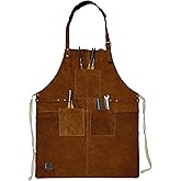 RUSTIC TOWN Leather Grill Work Apron with Tool Pockets ~ Adjustable up to XXL for Men & Women ~ Leather Tool Apron