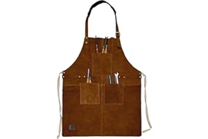 RUSTIC TOWN Leather Grill Work Apron with Tool Pockets ~ Adjustable up to XXL for Men & Women ~ Leather Tool Apron