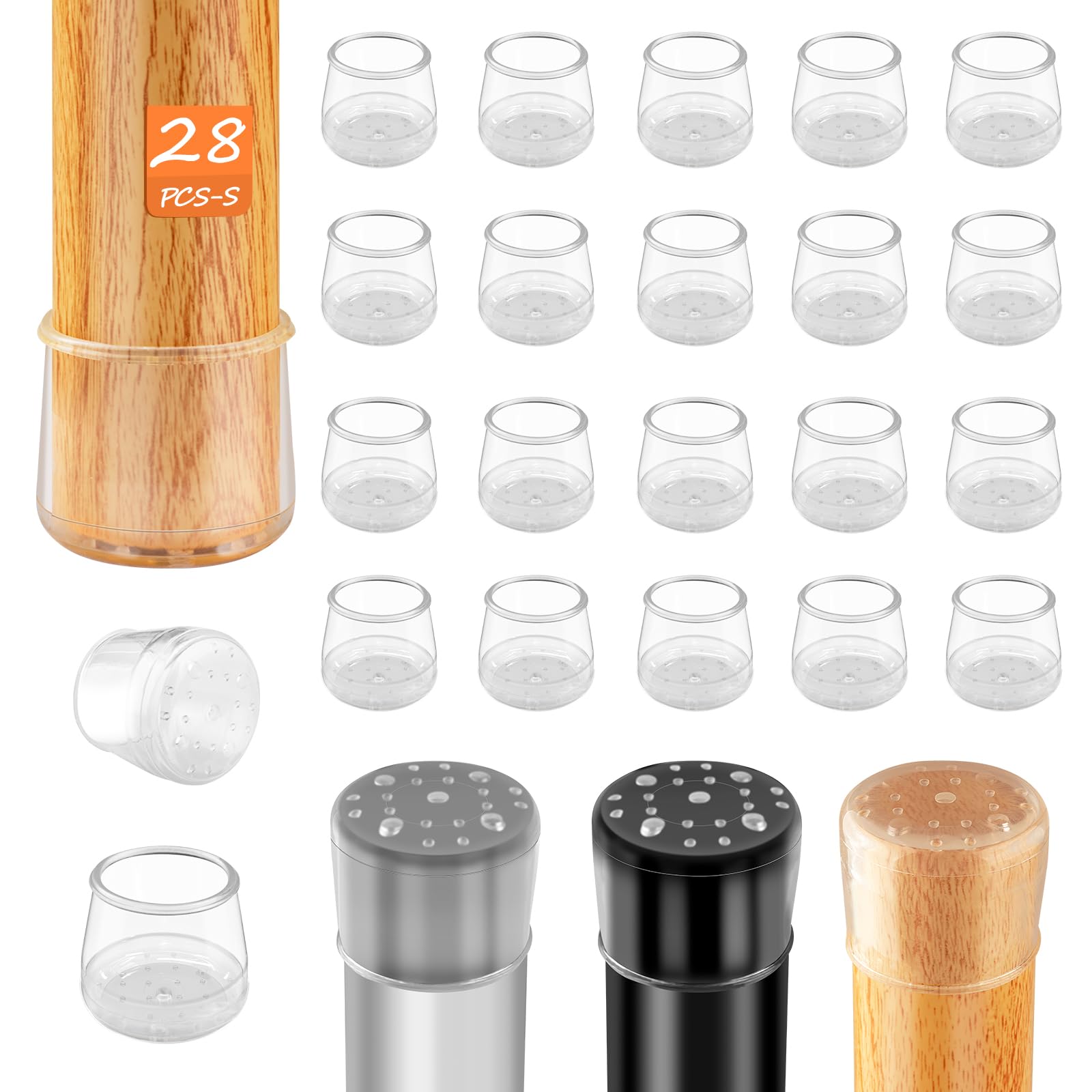 Photo 1 of 28pcs Chair Leg Protectors for Carpet Rug, Round Chair Feet Glides Covers Caps Furniture Foot Sliders with Plastic Pads, Damage-Free Move on Carpets (Fit:7/8"~1-1/16", Clear)